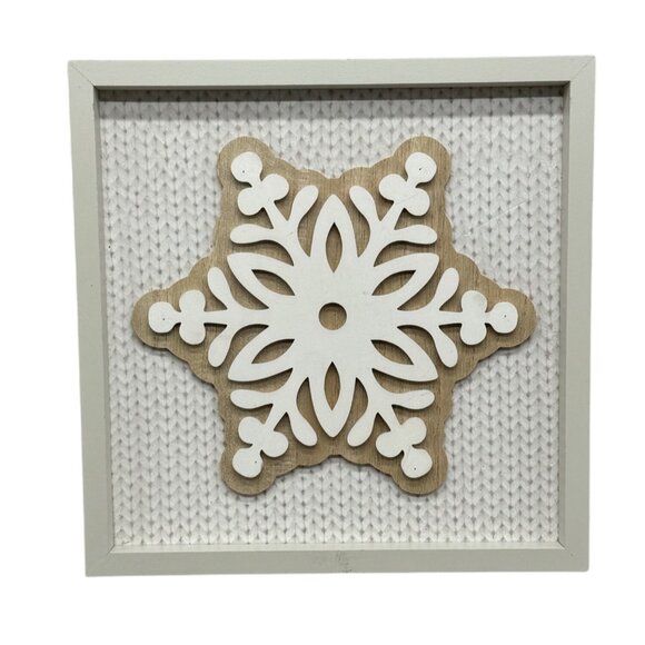 Decorative Snowflake Wall Art With White Wood Frame 10x10" winter Christmas READ - Picture 1 of 9